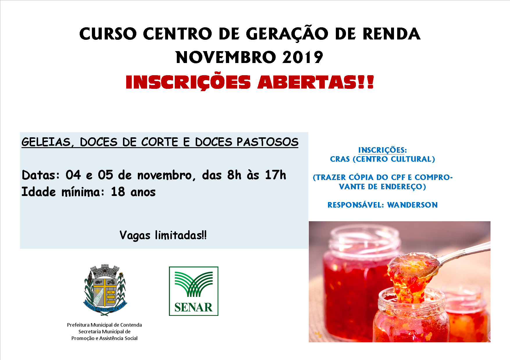 CURSO CENTRO DE GERAÇÃO DE RENDAS - INSCRIÇÕES ABERTAS