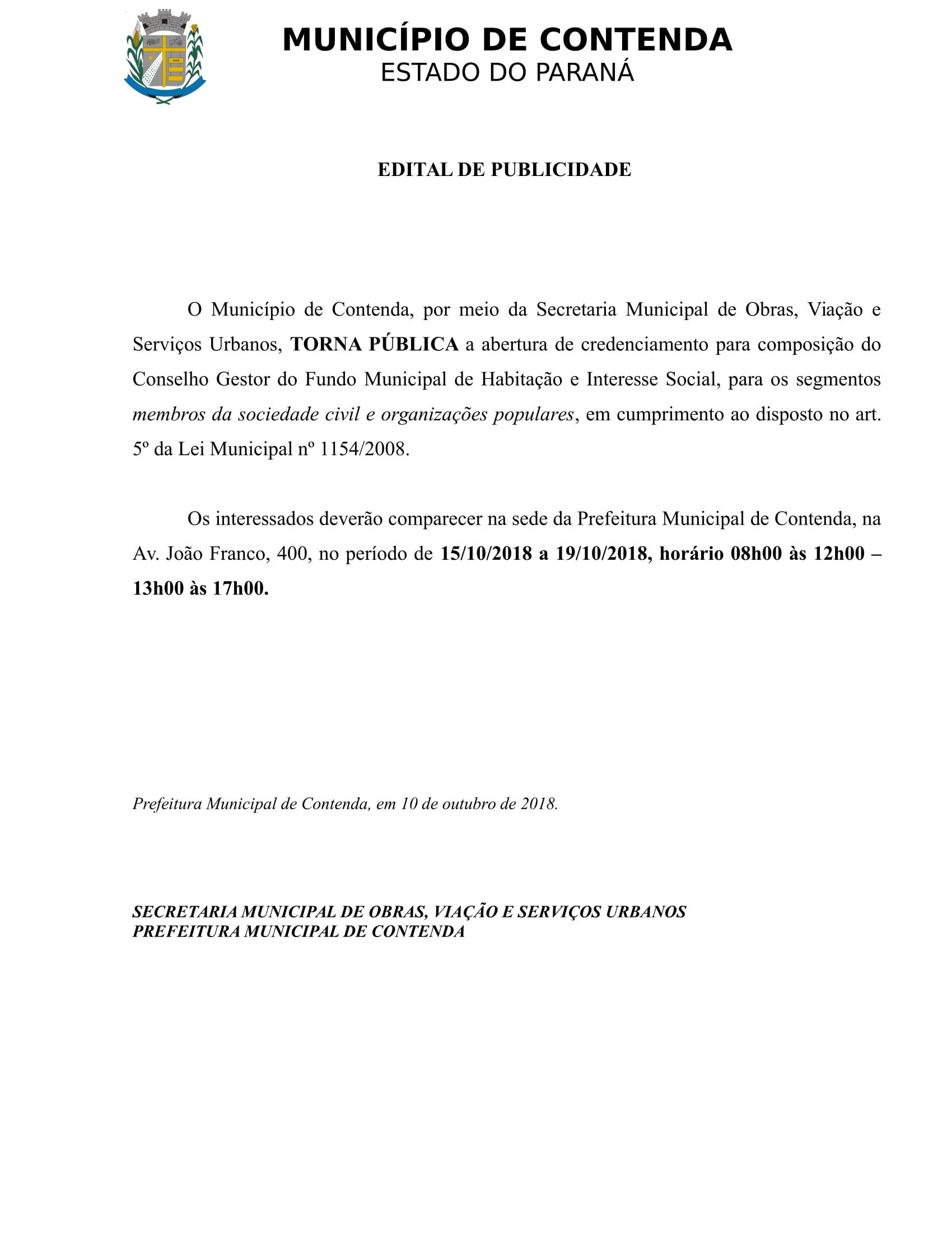 EDITAL DE PUBLICIDADE