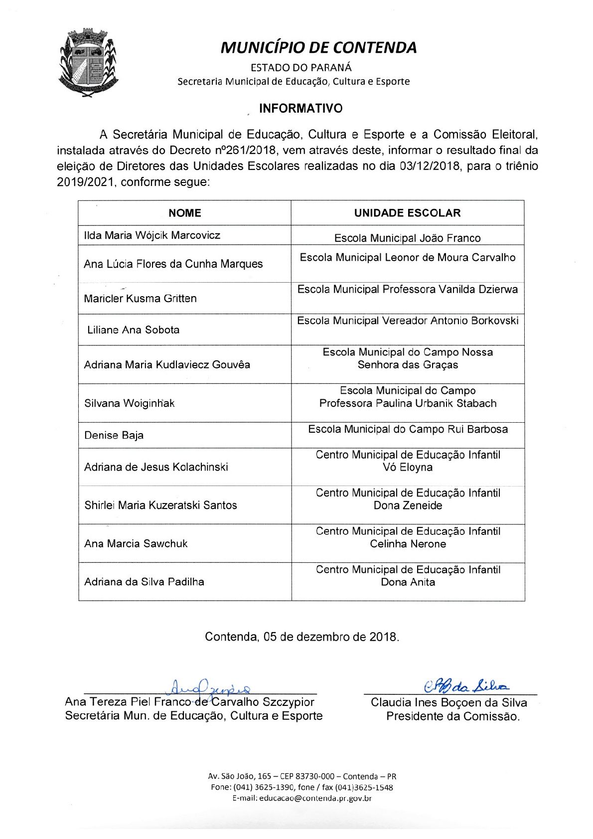 Resultado das Eleições de Diretores das Unidades Escolares