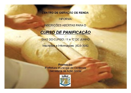 Inscrições Abertas para o Curso de Panificação