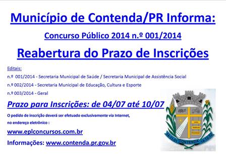 Reabertas as inscrições do Concurso Públicos n.º 001/2014
